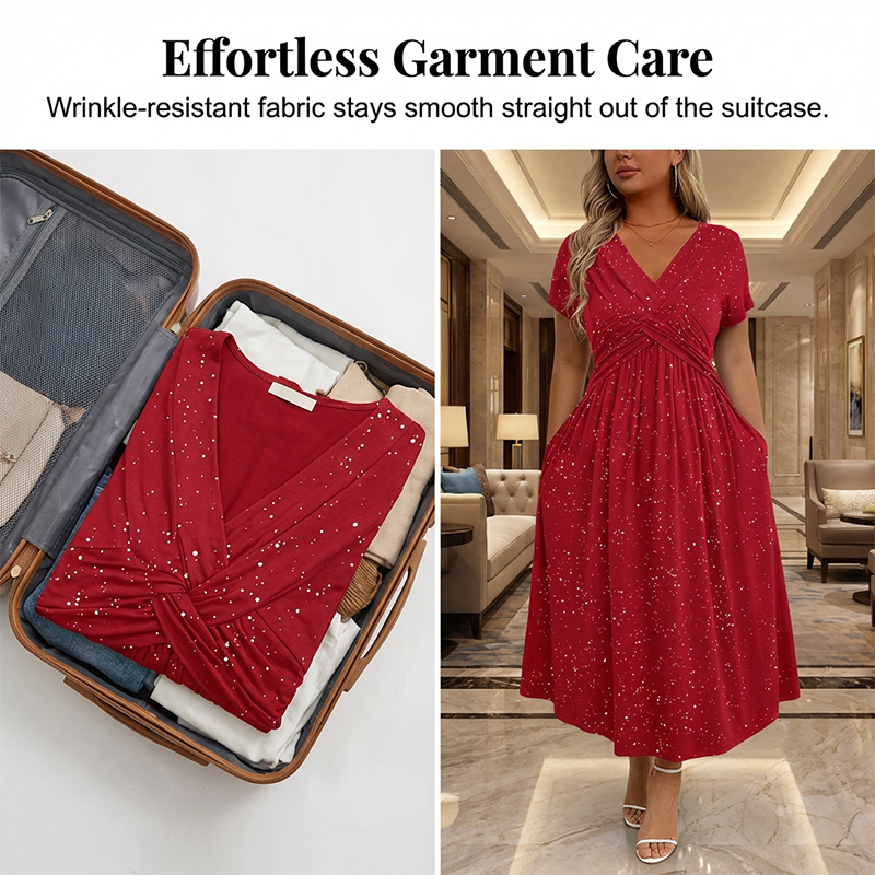 🌺Elegantes Damenkleid mit V-Ausschnitt und gedrehter Vorderseite