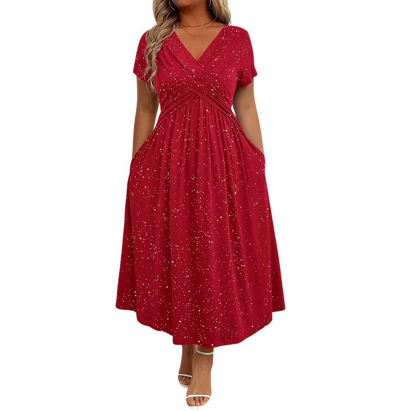 🌺Elegantes Damenkleid mit V-Ausschnitt und gedrehter Vorderseite