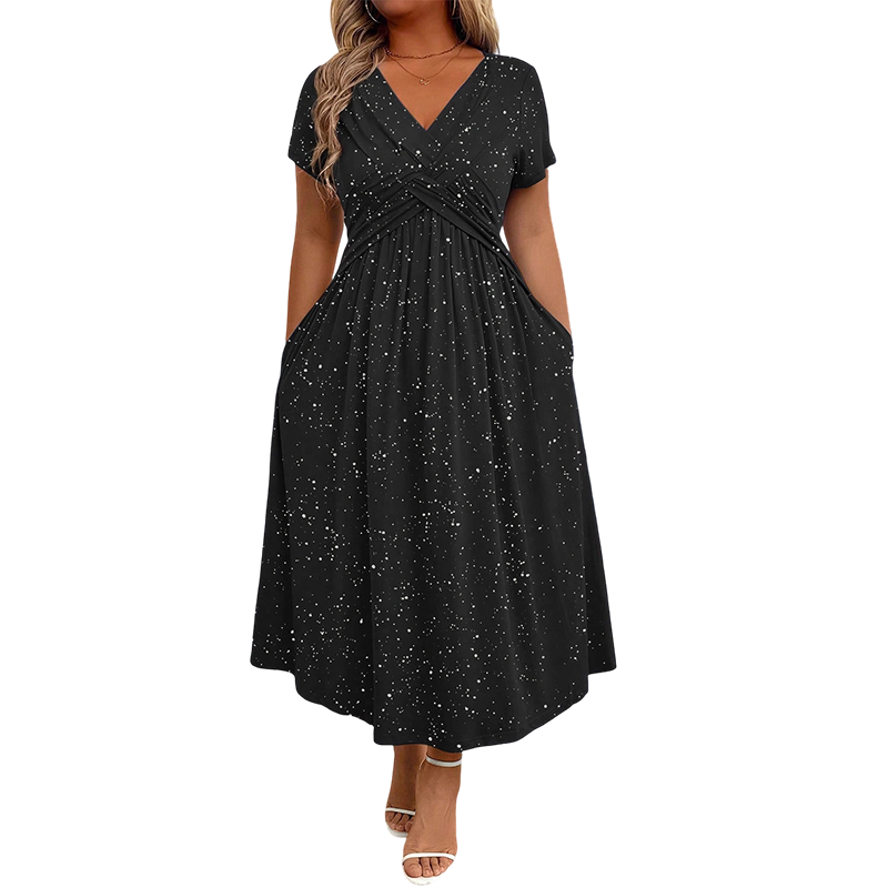 🌺Elegantes Damenkleid mit V-Ausschnitt und gedrehter Vorderseite