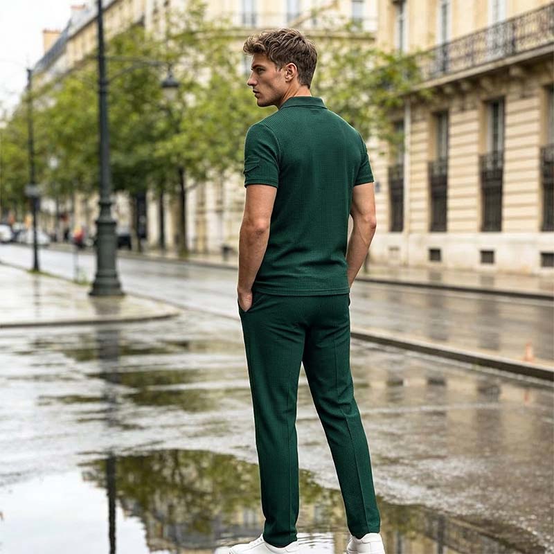 Set aus kurzärmeligem Oberteil und Hose aus Waffelpiqué für Herren