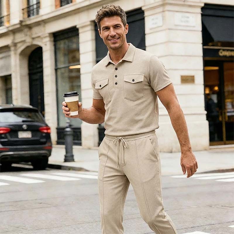 Set aus kurzärmeligem Oberteil und Hose aus Waffelpiqué für Herren