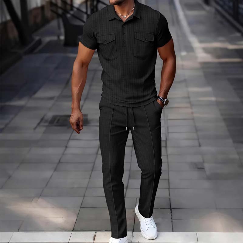 Set aus kurzärmeligem Oberteil und Hose aus Waffelpiqué für Herren