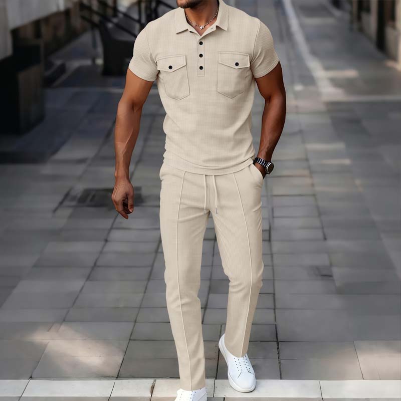 Set aus kurzärmeligem Oberteil und Hose aus Waffelpiqué für Herren