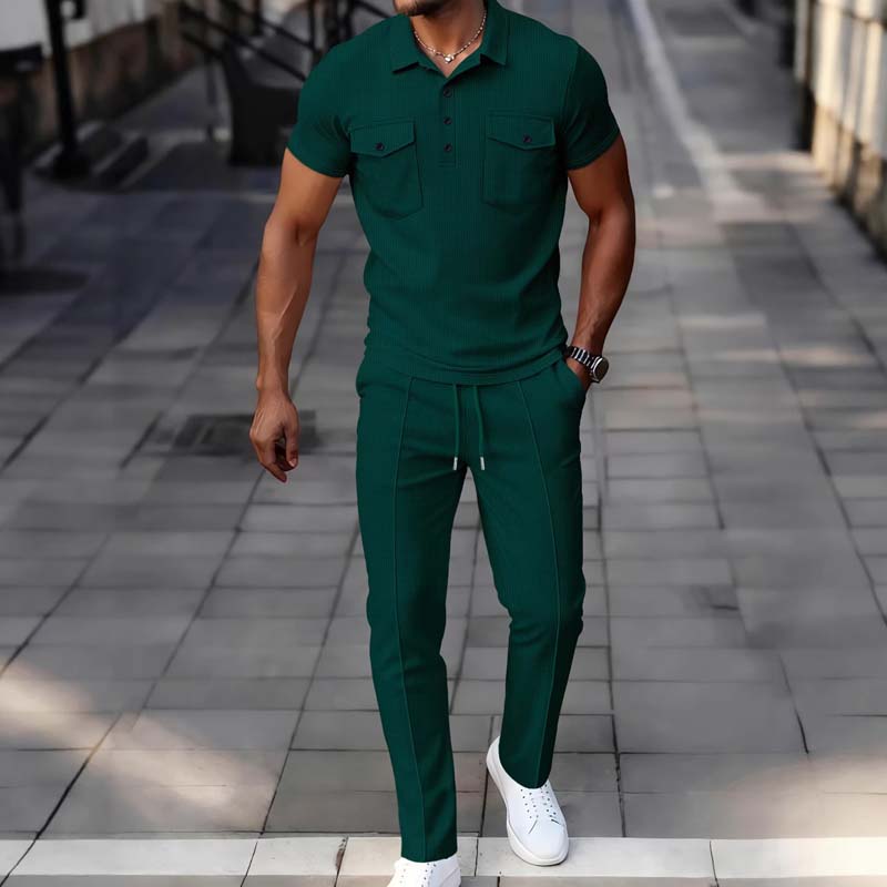 Set aus kurzärmeligem Oberteil und Hose aus Waffelpiqué für Herren