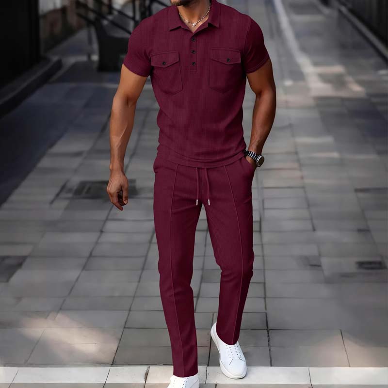 Set aus kurzärmeligem Oberteil und Hose aus Waffelpiqué für Herren
