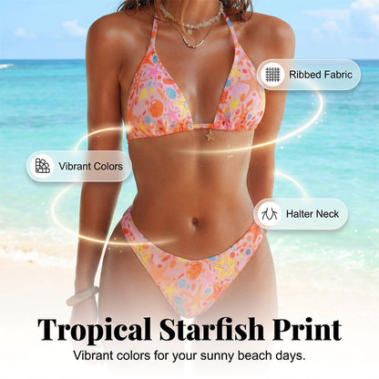 🔥 HEISSER SALE – 50 % RABATT 👙 Bikini-Set mit Seestern-Print und gerippter Struktur