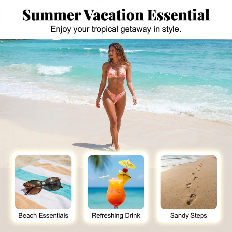 🔥 HEISSER SALE – 50 % RABATT 👙 Bikini-Set mit Seestern-Print und gerippter Struktur
