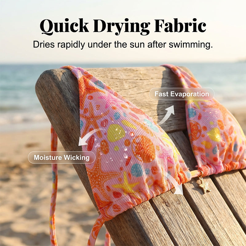 🔥 HEISSER SALE – 50 % RABATT 👙 Bikini-Set mit Seestern-Print und gerippter Struktur
