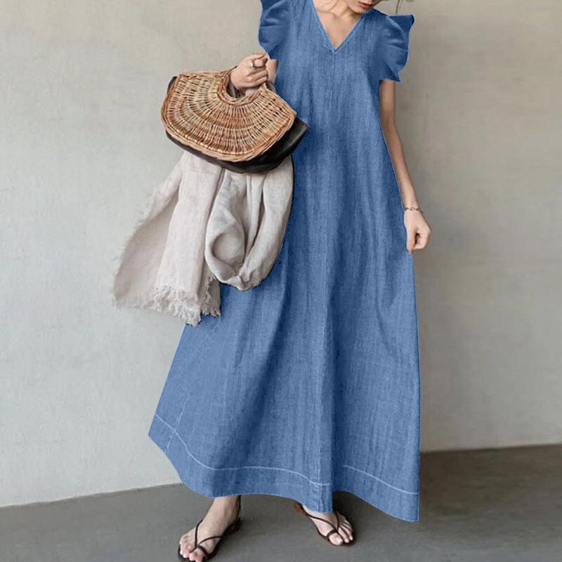 Langes Jeanskleid mit V-Ausschnitt 👗