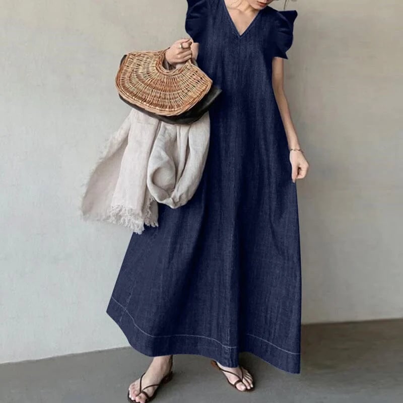 Langes Jeanskleid mit V-Ausschnitt 👗