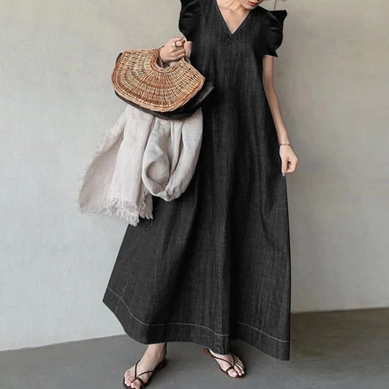 Langes Jeanskleid mit V-Ausschnitt 👗