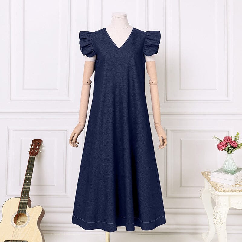 Langes Jeanskleid mit V-Ausschnitt 👗