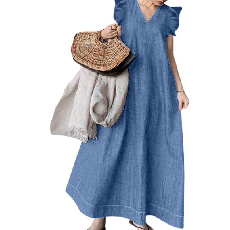 Langes Jeanskleid mit V-Ausschnitt 👗