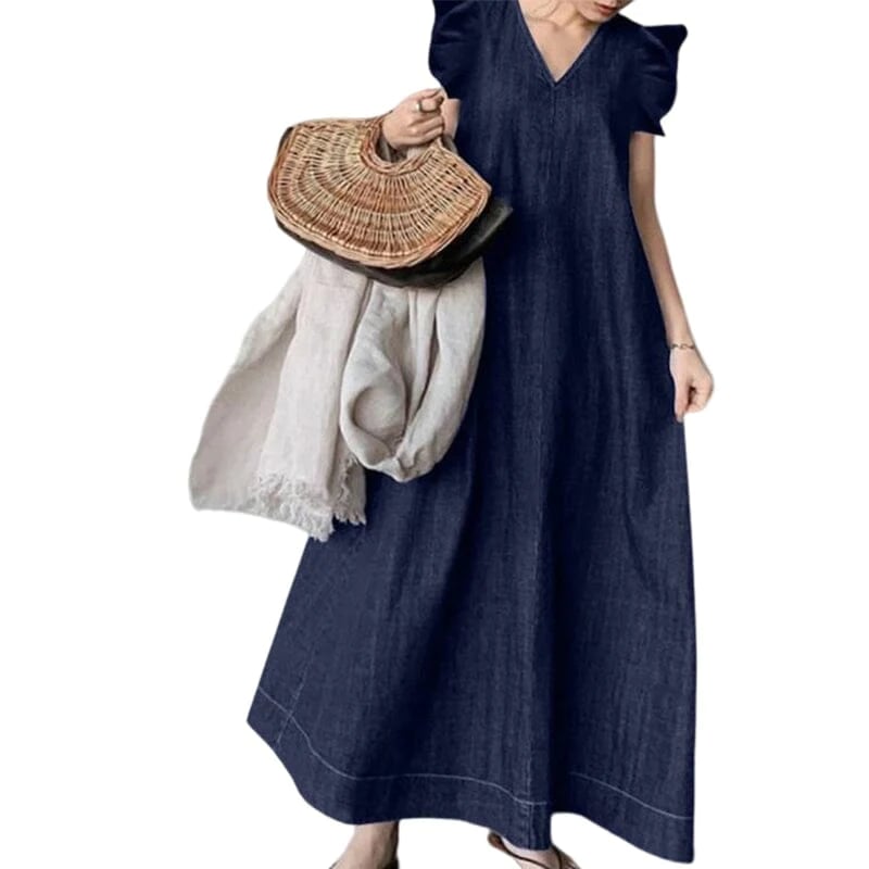 Langes Jeanskleid mit V-Ausschnitt 👗
