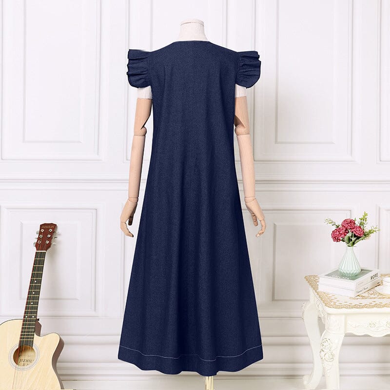 Langes Jeanskleid mit V-Ausschnitt 👗