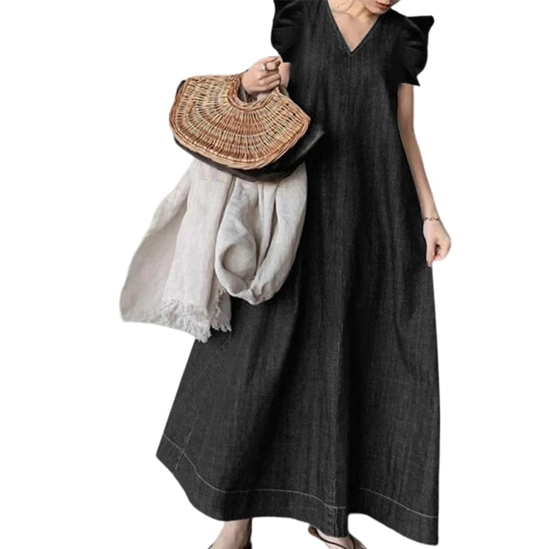 Langes Jeanskleid mit V-Ausschnitt 👗