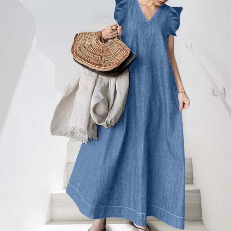 Langes Jeanskleid mit V-Ausschnitt 👗