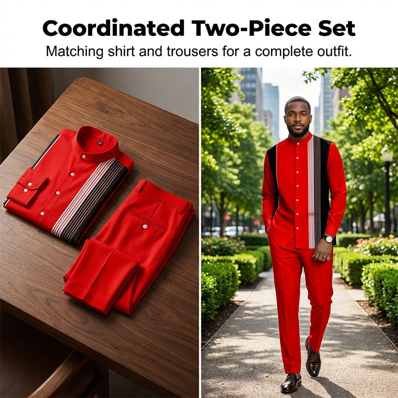 🔥Zeitlich begrenztes Angebot-Gestreiftes Herrenhemd und gestreifte Hose, 2-teiliges Set