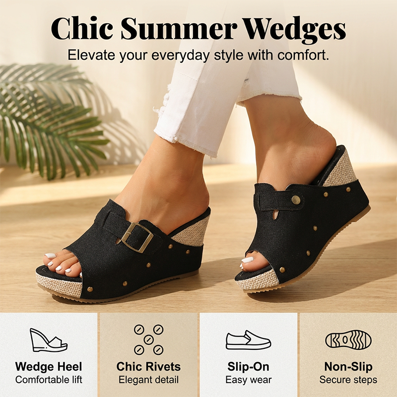 Peep-Toe-Sandalen mit Keilabsatz für Damen
