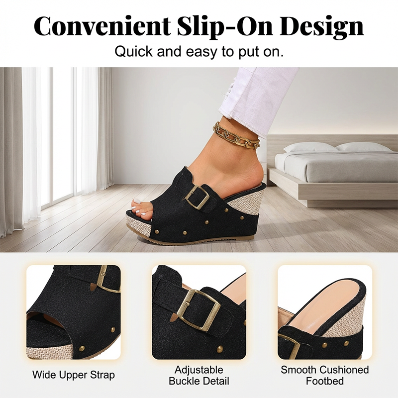 Peep-Toe-Sandalen mit Keilabsatz für Damen