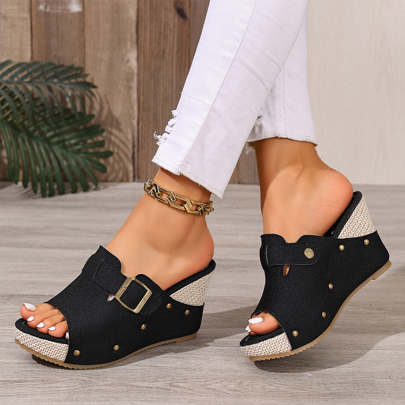 Peep-Toe-Sandalen mit Keilabsatz für Damen
