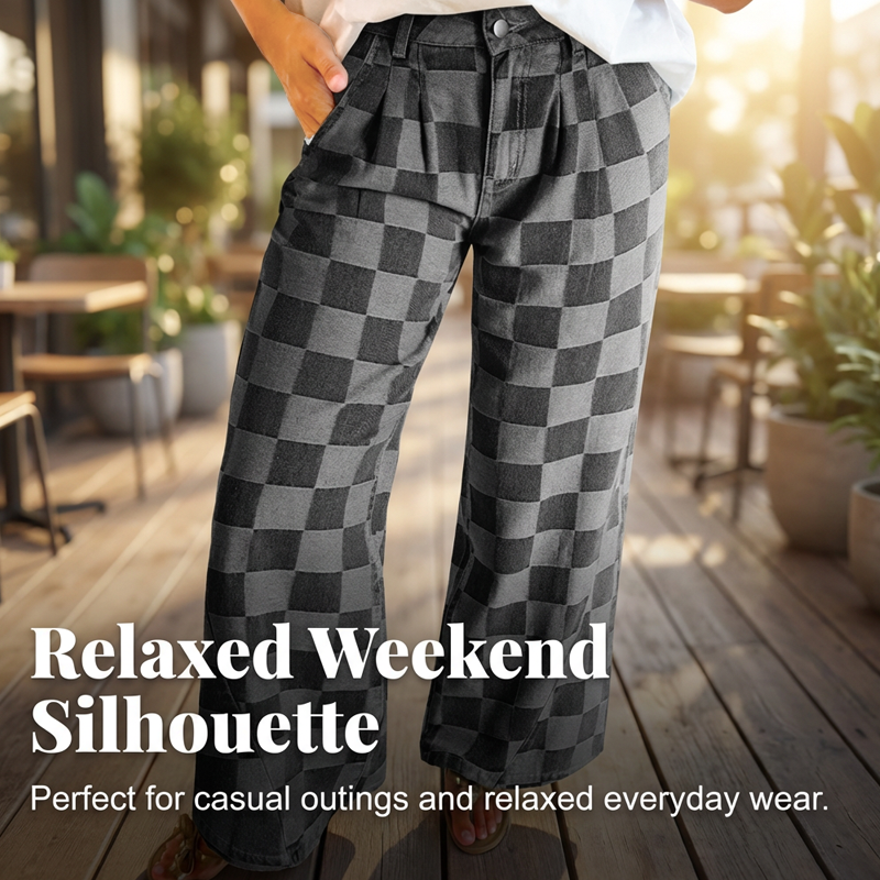 Damen Karomuster Wide-Leg Jeans