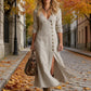 Maxikleid mit langen Ärmeln, V-Ausschnitt und Knopfleiste für Damen