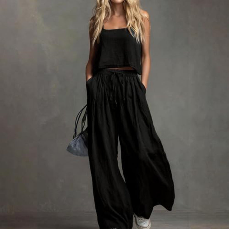 👗 Damen Crop Top & Wide-Leg Hose 2-teiliges Set