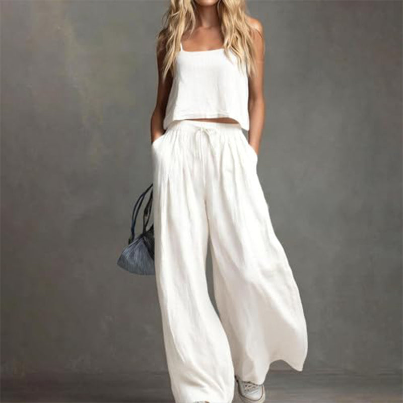 👗 Damen Crop Top & Wide-Leg Hose 2-teiliges Set
