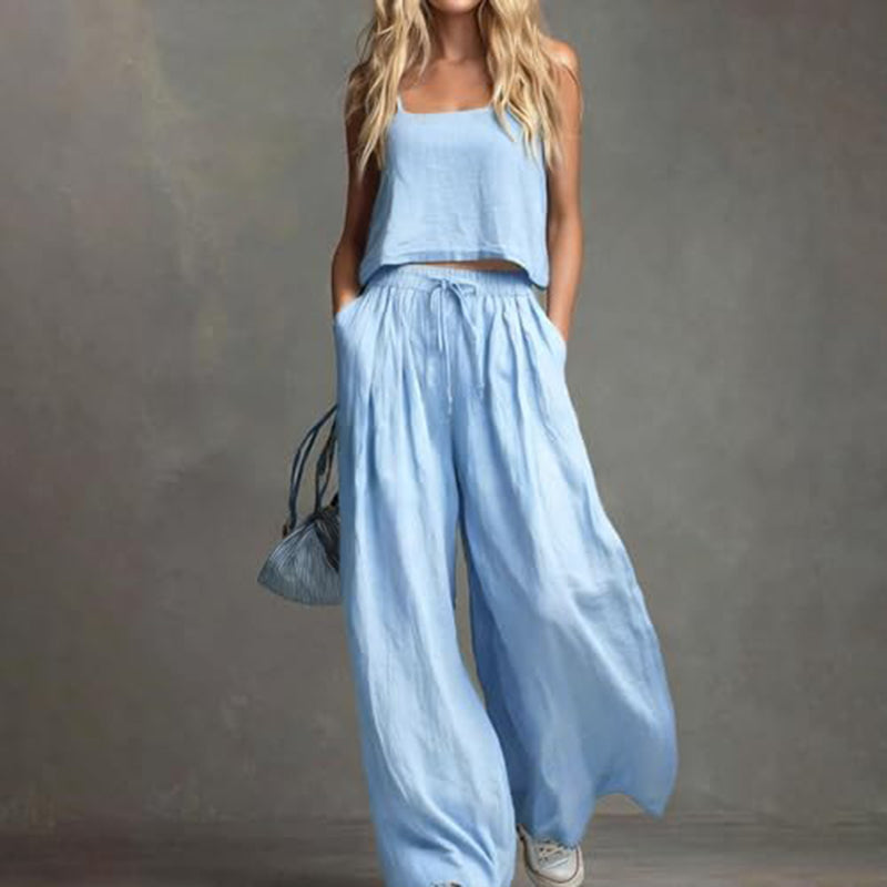 👗 Damen Crop Top & Wide-Leg Hose 2-teiliges Set