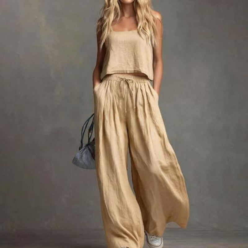 👗 Damen Crop Top & Wide-Leg Hose 2-teiliges Set