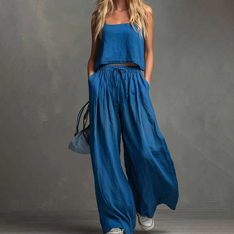 👗 Damen Crop Top & Wide-Leg Hose 2-teiliges Set