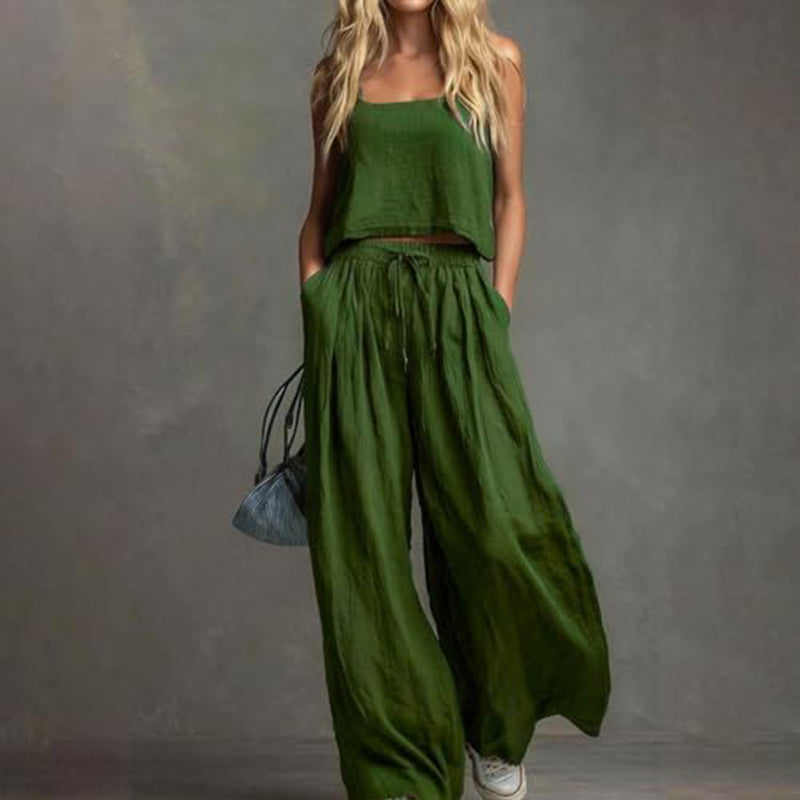 👗 Damen Crop Top & Wide-Leg Hose 2-teiliges Set