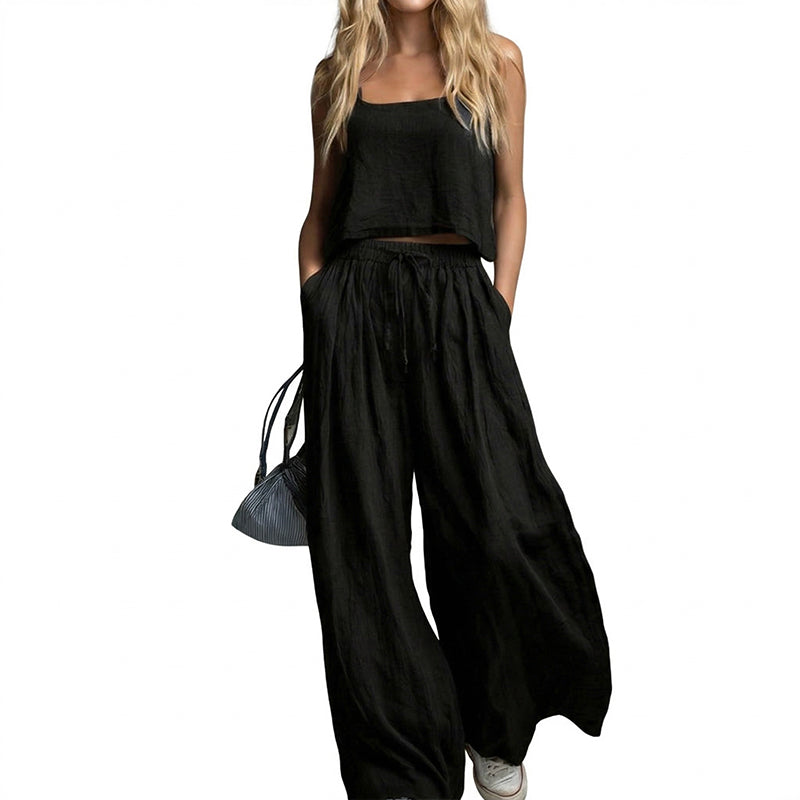 👗 Damen Crop Top & Wide-Leg Hose 2-teiliges Set
