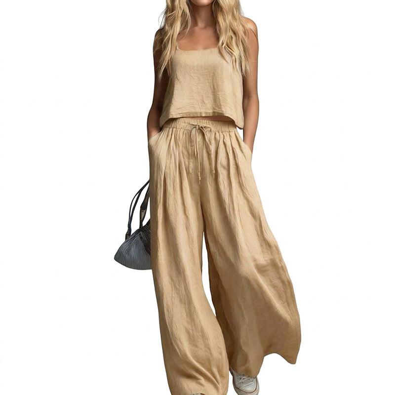 👗 Damen Crop Top & Wide-Leg Hose 2-teiliges Set