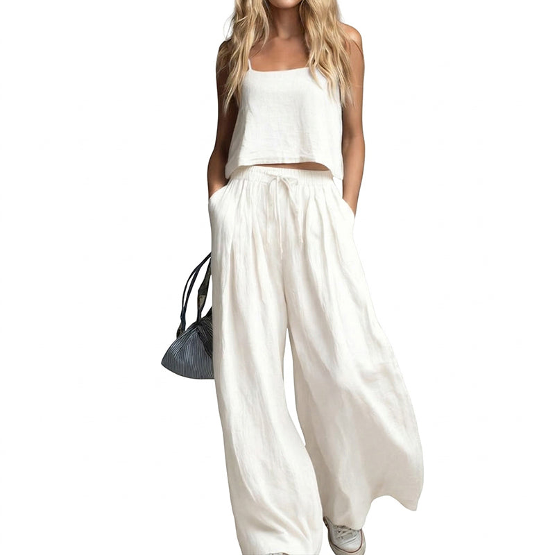 👗 Damen Crop Top & Wide-Leg Hose 2-teiliges Set