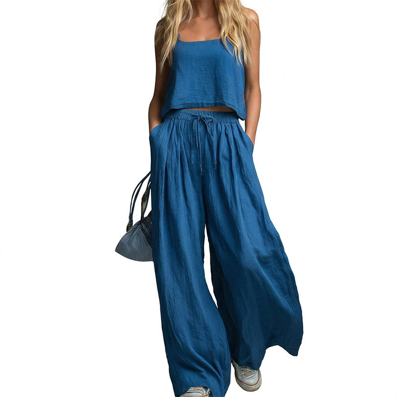 👗 Damen Crop Top & Wide-Leg Hose 2-teiliges Set