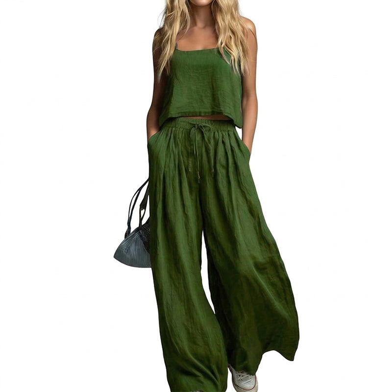 👗 Damen Crop Top & Wide-Leg Hose 2-teiliges Set