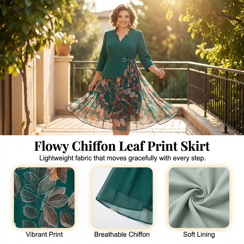 Elegantes Fake-Zweiteiler-Kleid mit Blattprint ✨ Mühelose Eleganz, jederzeit und überall ✨