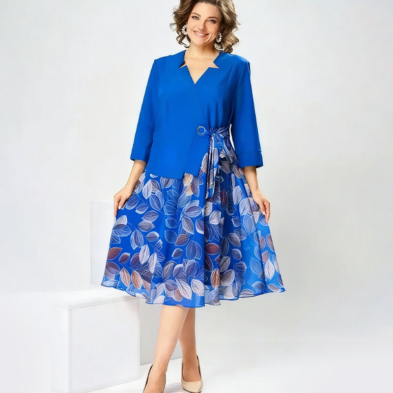 Elegantes Fake-Zweiteiler-Kleid mit Blattprint ✨ Mühelose Eleganz, jederzeit und überall ✨