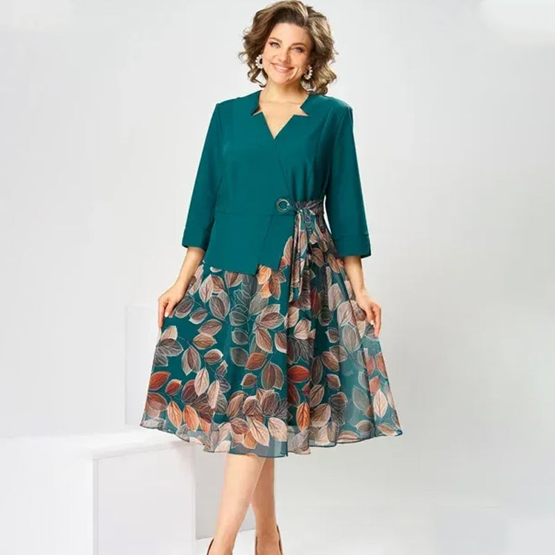 Elegantes Fake-Zweiteiler-Kleid mit Blattprint ✨ Mühelose Eleganz, jederzeit und überall ✨