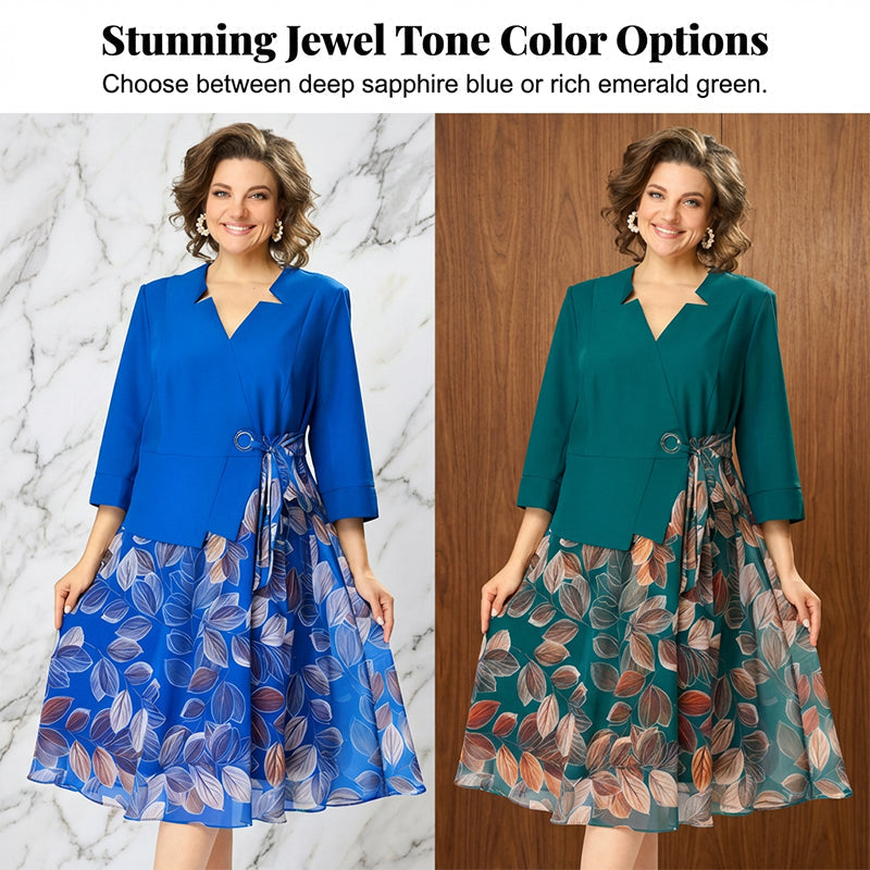 Elegantes Fake-Zweiteiler-Kleid mit Blattprint ✨ Mühelose Eleganz, jederzeit und überall ✨