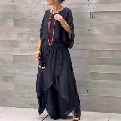 💋LETZTER TAG SALE 50% RABATT💃Lockeres Oberteil & Schlitz-Weitbein-Hose Chiffon-2-teiliges Set