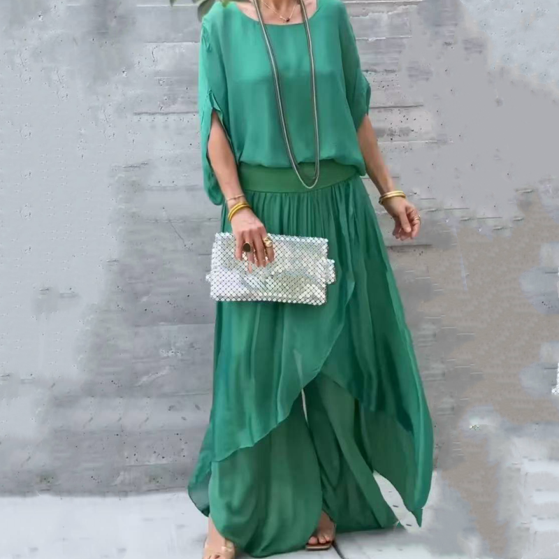 💋LETZTER TAG SALE 50% RABATT💃Lockeres Oberteil & Schlitz-Weitbein-Hose Chiffon-2-teiliges Set