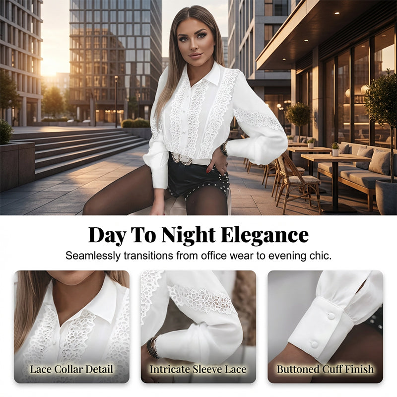 Damen-Bluse mit durchbrochener Spitze und langen Ärmeln