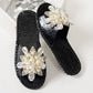 Damen-Pantoletten mit Perlen- und Strass-Verzierung