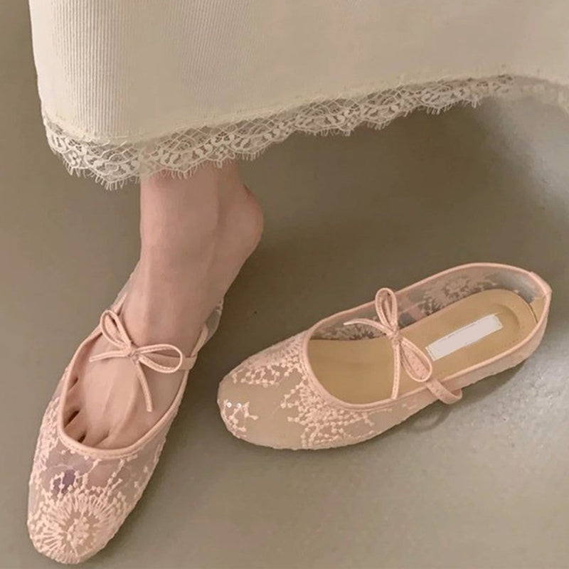 Elegante Ballerinas aus Mesh mit Schleife