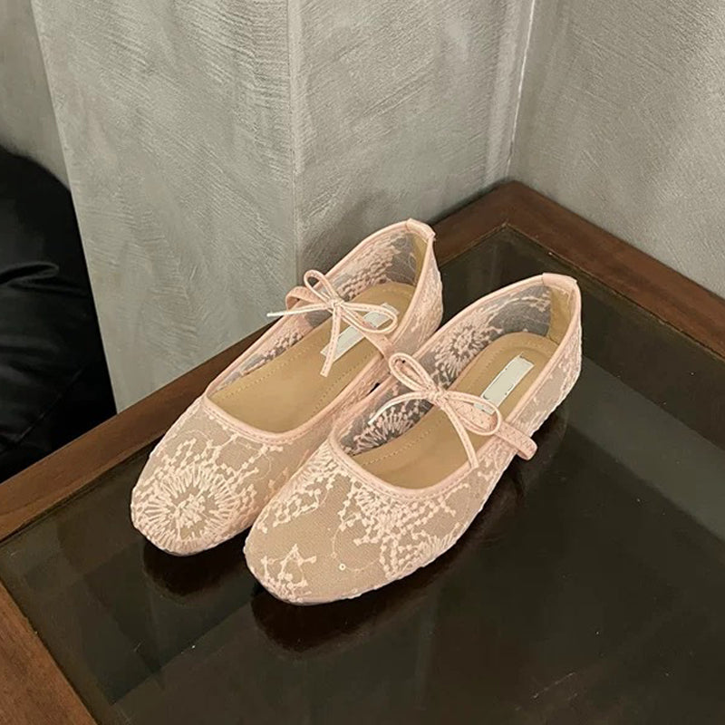 Elegante Ballerinas aus Mesh mit Schleife