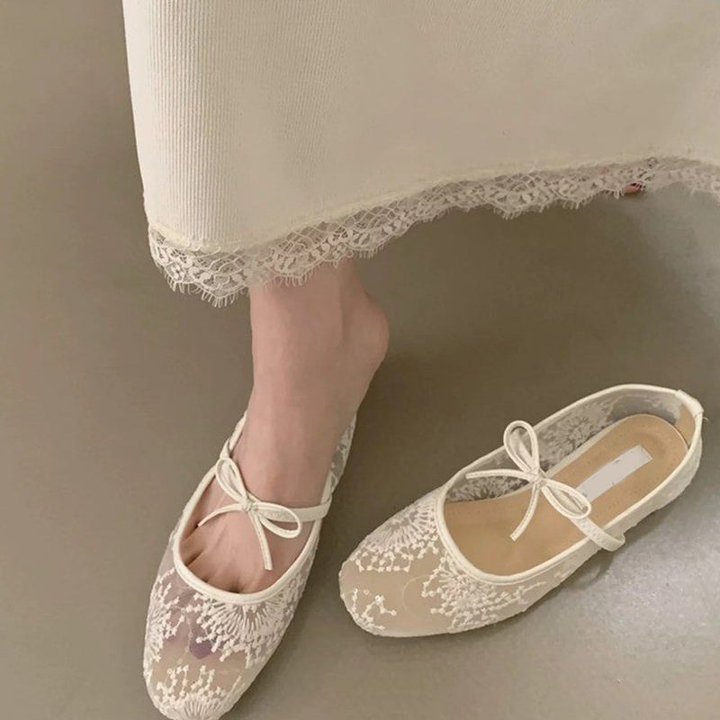 Elegante Ballerinas aus Mesh mit Schleife
