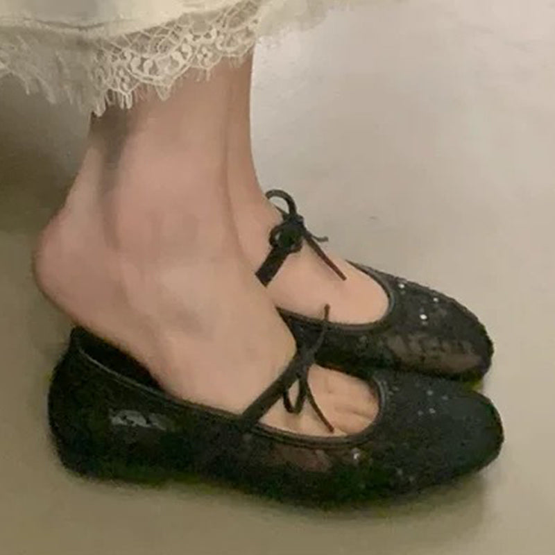 Elegante Ballerinas aus Mesh mit Schleife